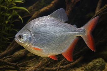Myleus rubripinnis luna Metynnis-lune s červeným háčikom